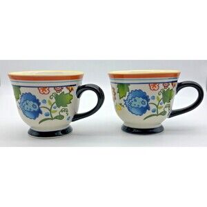 Threshold Carnigan Field Stoneware Coffee Tea Mug Set of 2 Footed Floral
